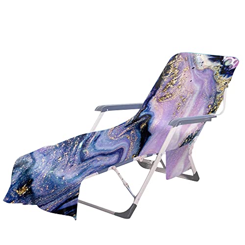 FANSU 3D Marmorierung Schonbezug für Gartenliege Frottee Liegenauflage Garten Sonnenliege Handtuch mit 2 Taschen Stuhl Strandtuch für Strände, Gartenhotels (Violett,75x210cm) von FANSU