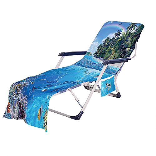 FANSU 3D Ozean Druck Schonbezug für Gartenliege, Strandliegenauflage mit Taschen Weich Strandtuch Badetuch Mikrofaser Pool Handtuch für Strand, Schwimmen, Outdoor (Insel,75x210cm) von FANSU