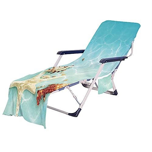 FANSU 3D Ozean Druck Schonbezug für Gartenliege, Strandliegenauflage mit Taschen Weich Strandtuch Badetuch Mikrofaser Pool Handtuch für Strand, Schwimmen, Outdoor (Seestern,75x210cm) von FANSU