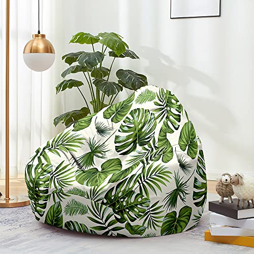 FANSU 3D Pflanze Sitzsack Waschbar Sitzsack Ohne Füllung Sitzsäcke für Kinder Erwachsene Sitzsack Outdoor Indoor Stofftier Aufbewahrung mit Reißverschlus (100x120cm,Weiß grün) von FANSU