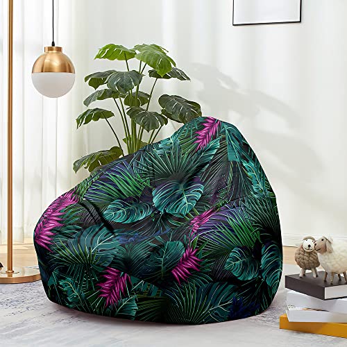 FANSU 3D Pflanze Sitzsack Waschbar Sitzsack Ohne Füllung Sitzsäcke für Kinder Erwachsene Sitzsack Outdoor Indoor Stofftier Aufbewahrung mit Reißverschlus (70x80cm,Violett grün) von FANSU