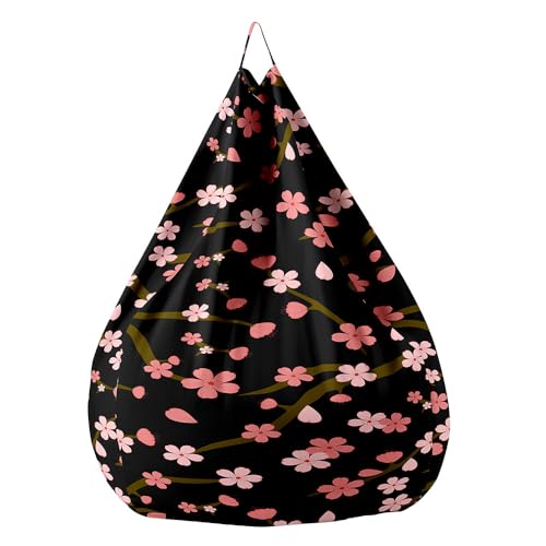 FANSU 3D Pflaumenblüte Sitzsack Sitzsack Ohne Füllung Sitzsäcke für Kinder Erwachsene, Waschbar Sitzsack-StuhlbezugIndoor Textile Aufbewahrung mit Reißverschlus (100x120cm,Schwarz Rosa) von FANSU