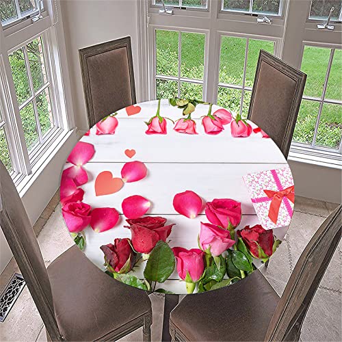 FANSU 3D Runde Tischdecke Abwaschbar, Rosen Wasserdicht Elastische Lotuseffekt Tischdecken Fleckschutz Abwischbar Tischtuch für Küchentisch Garten (Valentinstag stieg,Durchmesser 100cm) von FANSU