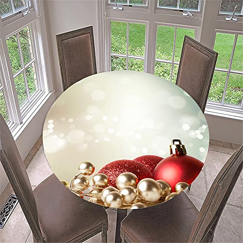 FANSU 3D Runde Tischdecke Abwaschbar, Weihnachts Motiv Wasserdicht Elastische Lotuseffekt Tischdecken Fleckschutz Abwischbar Tischtuch für Küchentisch Garten (Weihnachtskugeln,Durchmesser 120cm) von FANSU