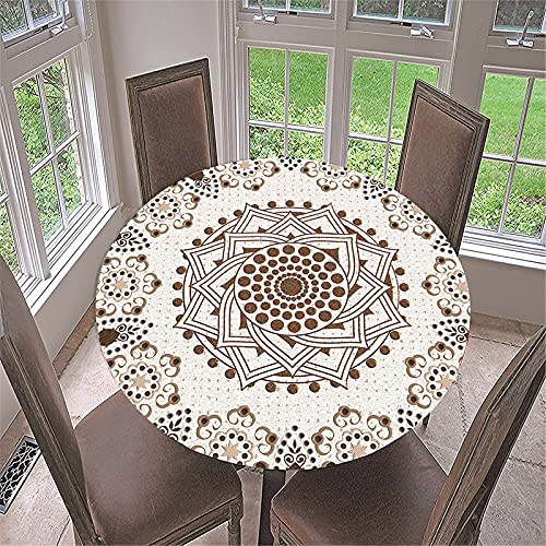 FANSU 3D Runde Tischdecke Abwaschbar Wasserdicht, Bohemian Elastische Lotuseffekt Tischdecken Fleckschutz Abwischbar Tischtuch für Outdoor Küchentisch Garten (Beige klassisch,Durchmesser 140cm) von FANSU