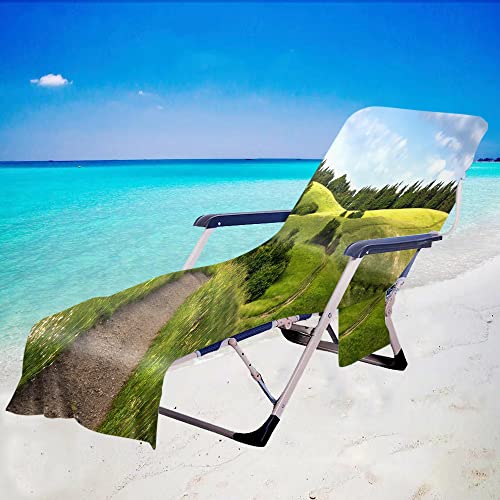 FANSU 3D Schonbezug für Gartenliege mit 2 Taschen Frottee Liegenauflage Garten Sonnenliege Handtuch Stuhl Strandtuch für Schwimmbäder, Strände, Gartenhotels (Landschaft 1,75x210cm) von FANSU