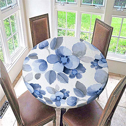 FANSU 3D Tischdecke Rund Abwaschbar, Elegante Blumen Druck Wasserdicht Elastische Ränder Tischdecken Fleckschutz Ölfest Tischdecke für Garten Outdoor Deko (Einfachheit,130cm) von FANSU