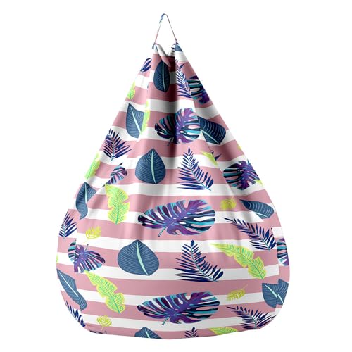 FANSU 3D-Tropisches Laub Sitzsack, Sitzsack Ohne Füllung Waschbar Sitzbeutelabdeckung, Textile Aufbewahrung für Kinder Erwachsene (Rosa Blau,80x90cm) von FANSU