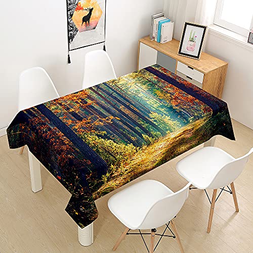 FANSU 3D Wald Tischdecke Wasserdicht Tischwäsche, Rechteckige Wasserabweisend Abwaschbar Tischtuch für Küche Garten Outdoor Esstisch Dekoration (Wald,140x180cm) von FANSU