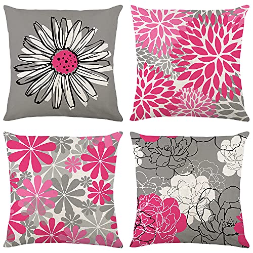 FANSU 4er Set Outdoor Wasserdicht Kissenbezüge Dekorative Kissenbezug 45x45cm, Elegante Blume Sofakissen Dekokissen Kissenhülle Polyester Zierkissenbezug für Wohnzimmer Sofa Außen Bank (Rosa) von FANSU