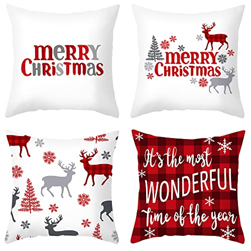 FANSU 4er Set Outdoor Wasserdicht Kissenbezüge Dekorative Kissenbezug 45x45cm, Weihnachten Sofakissen Dekokissen Kissenhülle Polyester Zierkissenbezug für Wohnzimmer Sofa Außen Bank (C,45x45cm) von FANSU