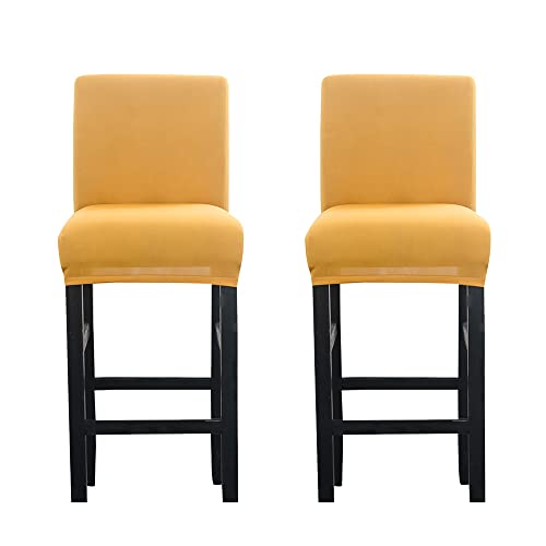 FANSU Barhocker Stuhlhussen mit Rückenlehne, Stretch Stuhlbezug Esszimmerstuhlbezüge Einfarbig Sitzbezug Abnehmbar Waschbar für Küchen Hochstühle Barhocker Höhenverstellbar (Gold,2er Set) von FANSU