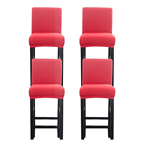 FANSU Barhocker Stuhlhussen mit Rückenlehne, Stretch Stuhlbezug Esszimmerstuhlbezüge Einfarbig Sitzbezug Abnehmbar Waschbar für Küchen Hochstühle Barhocker Höhenverstellbar (Rot,4er Set) von FANSU