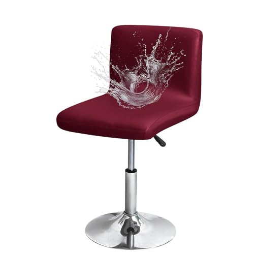 FANSU Barhockerbezug mit Rückenlehne aus PU-Leder, Wasserdicht Stretch Barhocker Stuhlhussen, Stuhlbezug für Esszimmer, Abnehmbar Waschbar für Hochstühle Thekenhocker (Burgund,2er Set) von FANSU