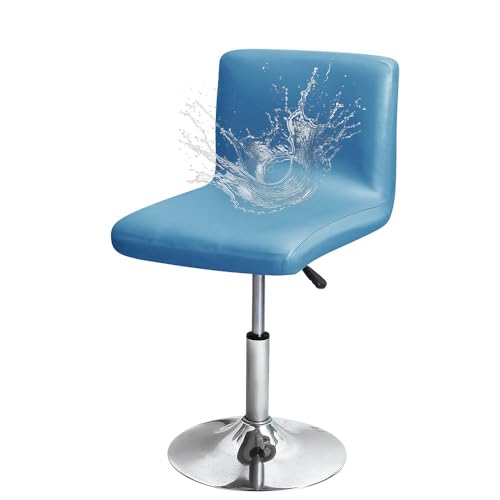 FANSU Barhockerbezug mit Rückenlehne aus PU-Leder, Wasserdicht Stretch Barhocker Stuhlhussen, Stuhlbezug für Esszimmer, Abnehmbar Waschbar für Hochstühle Thekenhocker (Hellblau,2er Set) von FANSU