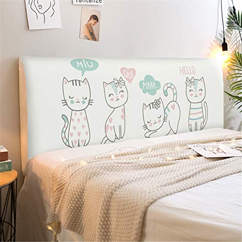 FANSU Bett Kopfteil Bezug Hussen, Drucken Staubdicht Bettkopfteil Hussen Elastische Dehnbare All-Inclusive Staubdichte Abdeckung für Schlafzimmer Bett Dekor (Weiße Katze,180cm) von FANSU