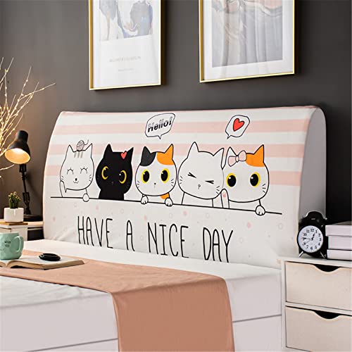 FANSU Bett Kopfteil Bezug Hussen, Staubdicht Bettkopfteil Hussen Elastische Dehnbare All-Inclusive Staubdichte Abdeckung für Schlafzimmer Bett Dekor (Süße Katze,180cm) von FANSU