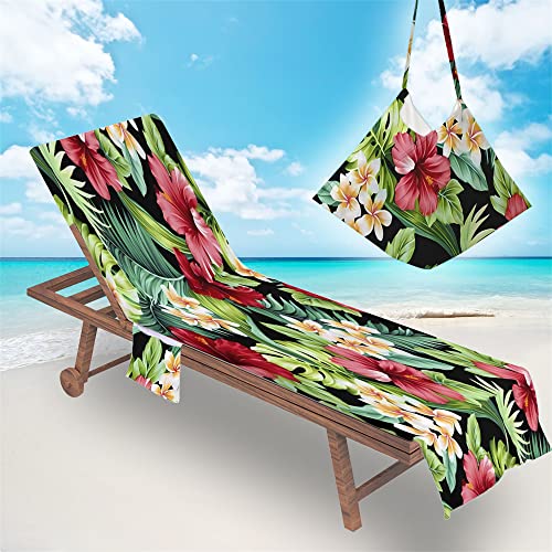 FANSU Blatt-Thema Schonbezug für Gartenliege Frottee Liegenauflage Garten Sonnenliege Handtuch mit 2 Taschen Stuhl Strandtuch für Schwimmbäder, Strände (75x210cm,Blume) von FANSU