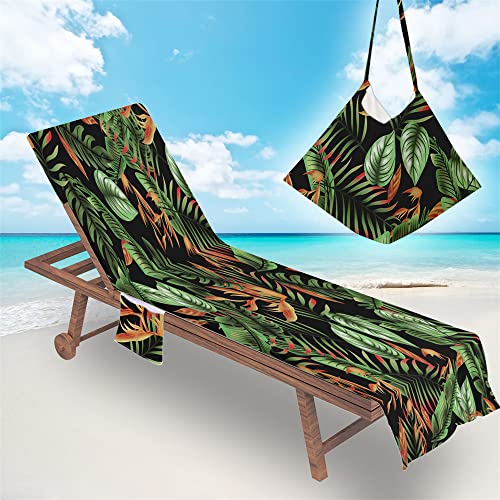 FANSU Blatt-Thema Schonbezug für Gartenliege Frottee Liegenauflage Garten Sonnenliege Handtuch mit 2 Taschen Stuhl Strandtuch für Schwimmbäder, Strände (75x210cm,grüne Blätter) von FANSU