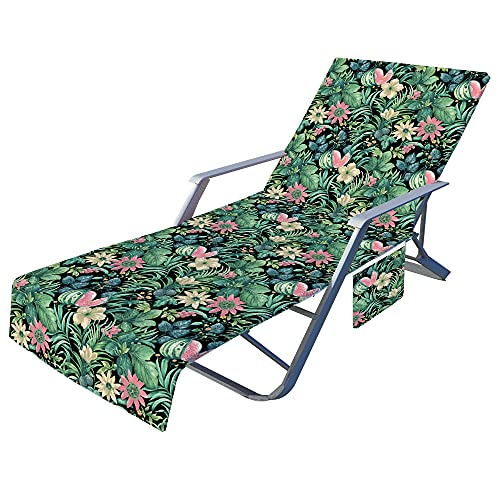 FANSU Blumen Schonbezug für Gartenliege Frottee Liegenauflage Garten Sonnenliege Handtuch mit 2 Taschen Stuhl Strandtuch für Schwimmbäder Strände Gartenhotels (Tropisch,75x210cm) von FANSU