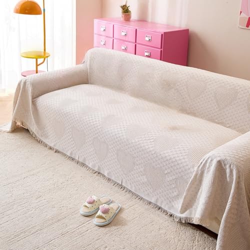 FANSU Chenille Sofadecke Sofabezug L Form 1 2 3 4 Sitzer Sofaüberwurf Decke rutschfest Sofabezug Ecksofa Universelle Couch Bezug Sofaschoner Sofa Decken Couch Überwürf, Bunt Herz (Beige,180x340cm) von FANSU