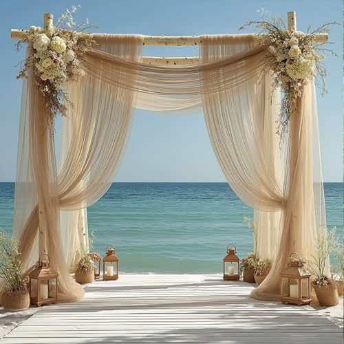 FANSU Chiffon Vorhang Hochzeit, Vorhang Hochzeitsbogen Querbehang Deko Gardine 1 Stück Freihanddeko Gardinen Chiffon Tüll Deko Tüll Dekostoff für Dekoration Torbogen (Kamelfarbe,160x800cm) von FANSU