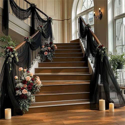 FANSU Chiffon Vorhang Hochzeit, Vorhang Hochzeitsbogen Querbehang Deko Gardine 1 Stück Freihanddeko Gardinen Chiffon Tüll Deko Tüll Dekostoff für Dekoration Torbogen (Schwarz B,80x800cm) von FANSU