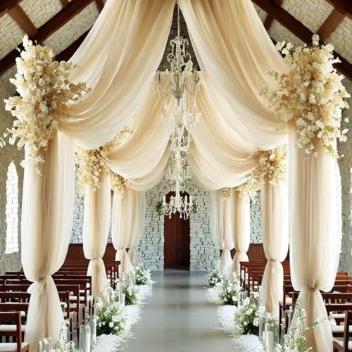 FANSU Chiffon Vorhang Hochzeit, Vorhang Hochzeitsbogen Querbehang Deko Gardine 2 Stück Freihanddeko Gardinen Chiffon Tüll Deko Tüll Dekostoff für Dekoration Torbogen (Champagnerfarbe,0.75x6 M) von FANSU