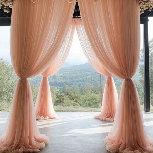 FANSU Chiffon Vorhang Hochzeit, Vorhang Hochzeitsbogen Querbehang Deko Gardine 2 Stück Freihanddeko Gardinen Chiffon Tüll Deko Tüll Dekostoff für Dekoration Torbogen (Rosa,1.6x1 M) von FANSU