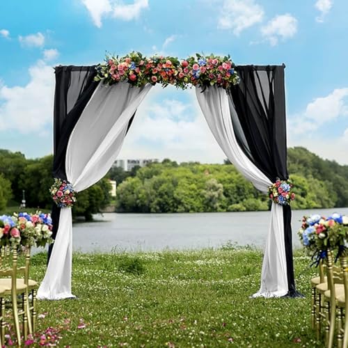 FANSU Chiffon Vorhang Hochzeit, Vorhang Hochzeitsbogen Querbehang Deko Gardine 2 Stück Freihanddeko Gardinen Chiffon Tüll Deko Tüll Dekostoff für Torbogen (Weiß + Schwarz,75x300cm) von FANSU