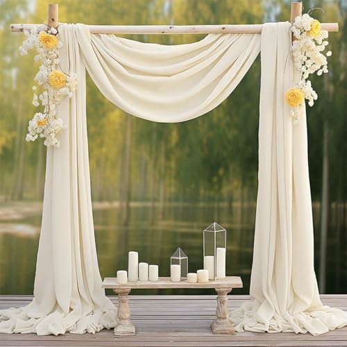 FANSU Chiffon Vorhang Hochzeit, Vorhang Hochzeitsbogen Querbehang Deko Gardine 2 Stück Freihanddeko Gardinen Chiffon Tüll Deko Tüll Dekostoff für Torbogen Zeremonie (Milchweiß,75x550cm) von FANSU