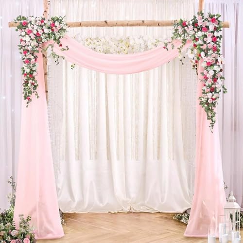 FANSU Chiffon Vorhang Hochzeit,Vorhang Hochzeitsbogen Querbehang Deko Gardine 1 Stück Freihanddeko Gardinen Chiffon Tüll Deko Tüll Dekostoff für Dekoration Torbogen (Hellrosa a,75x550cm) von FANSU