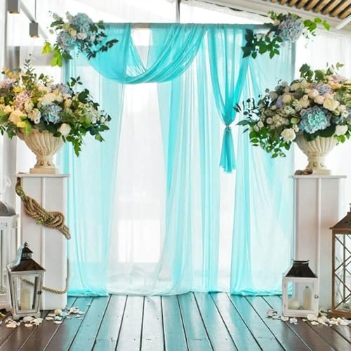 FANSU Chiffon Vorhang Hochzeit,Vorhang Hochzeitsbogen Querbehang Deko Gardine 1 Stück Freihanddeko Gardinen Chiffon Tüll Deko Tüll Dekostoff für Dekoration Torbogen (Himmelblau a,75x600cm) von FANSU