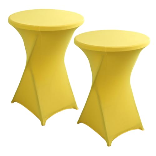 FANSU Cocktail Stretch Tischdecken, 2er Set Cocktail Party Tischdecke Elegant Stretch Stehtisch Husse für Bistrotisch, 4 Fußtaschen Rund Stehtischhusse für Hochzeit Bar (Gelb,60x110cm) von FANSU