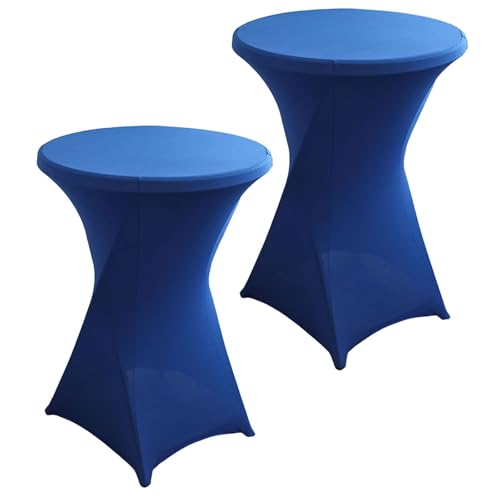FANSU Cocktail Stretch Tischdecken, 2er Set Cocktail Party Tischdecke Elegant Stretch Stehtisch Husse für Bistrotisch, 4 Fußtaschen Rund Stehtischhusse für Hochzeit Bar (Königsblau,80x110cm) von FANSU