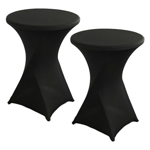 FANSU Cocktail Stretch Tischdecken, 2er Set Cocktail Party Tischdecke Elegant Stretch Stehtisch Husse für Bistrotisch, 4 Fußtaschen Rund Stehtischhusse für Hochzeit Bar (Schwarz,80x110cm) von FANSU