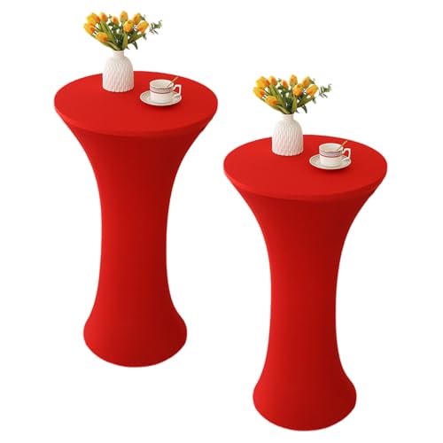 FANSU Cocktail Stretch Tischdecken, Cocktail Party Tischdecke 2er Set Elegant Stretch Stehtisch Husse für Bistrotisch, Rund Stehtischhusse für Dekoration Hochzeit Bar (Rot,70x110cm) von FANSU