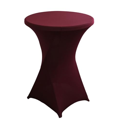 FANSU Cocktail Stretch Tischdecken, Cocktail Party Tischdecke Elegant Stretch Stehtisch Husse für Bistrotisch, 4 Fußtaschen Rund Stehtischhusse für Bar Hochzeit (60x110cm,Lilarot) von FANSU