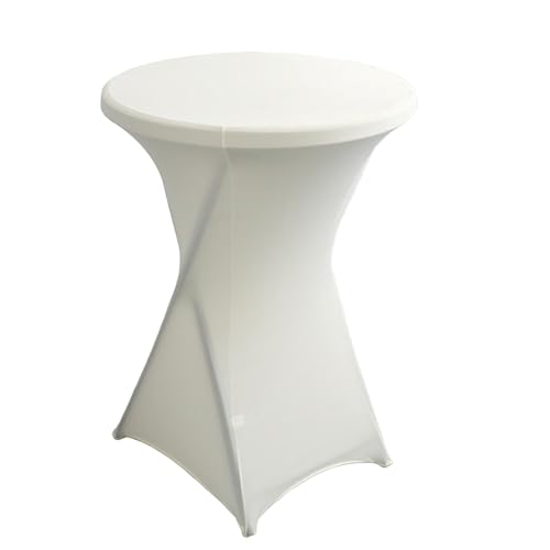 FANSU Cocktail Stretch Tischdecken, Cocktail Party Tischdecke Elegant Stretch Stehtisch Husse für Bistrotisch, 4 Fußtaschen Rund Stehtischhusse für Bar Hochzeit (80x110cm,Cremeweiß) von FANSU