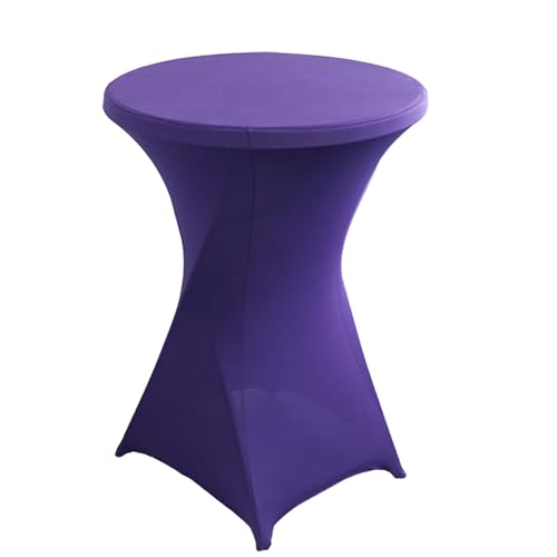 FANSU Cocktail Stretch Tischdecken, Cocktail Party Tischdecke Elegant Stretch Stehtisch Husse für Bistrotisch, 4 Fußtaschen Rund Stehtischhusse für Bar Hochzeit (80x110cm,Dunkelviolett) von FANSU