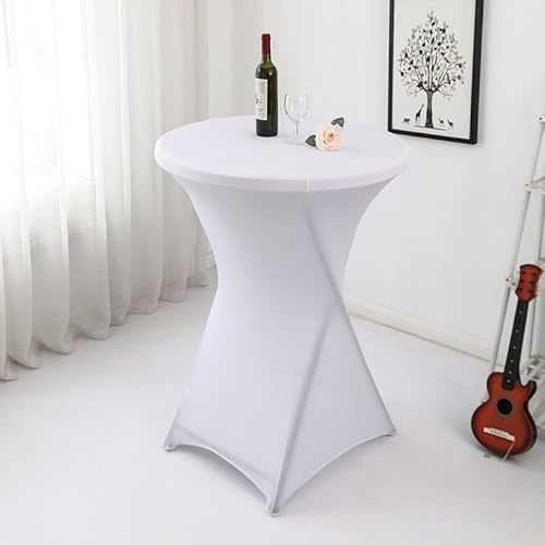 FANSU Cocktail Stretch Tischdecken, Cocktail Party Tischdecke Elegant Stretch Stehtisch Husse für Bistrotisch, 4 Fußtaschen Rund Stehtischhusse für Dekoration Bar (80x110cm,Weiß) von FANSU