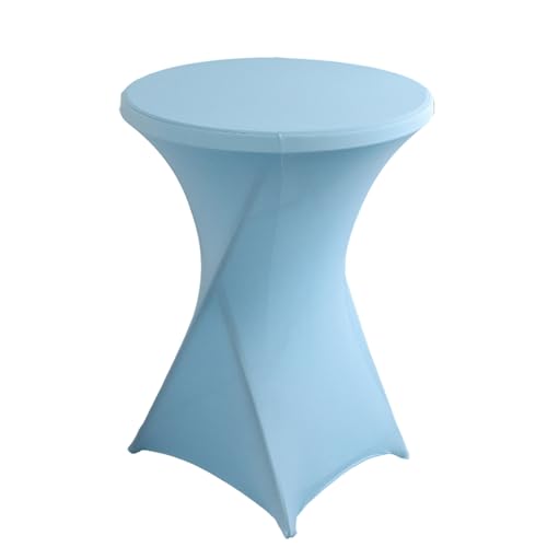 FANSU Cocktail Stretch Tischdecken, Cocktail Party Tischdecke Elegant Stretch Stehtisch Husse für Bistrotisch, 4 Fußtaschen Rund Stehtischhusse für Hochzeit Bar (Hellblau,70x110cm) von FANSU