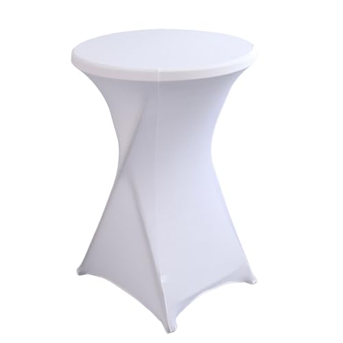 FANSU Cocktail Stretch Tischdecken, Cocktail Party Tischdecke Elegant Stretch Stehtisch Husse für Bistrotisch, 4 Fußtaschen Rund Stehtischhusse für Hochzeit Bar (Weiß,70x110cm) von FANSU