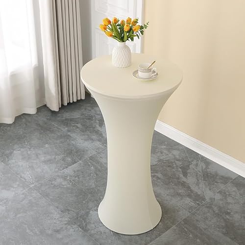FANSU Cocktail Stretch Tischdecken, Cocktail Party Tischdecke Elegant Stretch Stehtisch Husse für Bistrotisch, Rund Stehtischhusse Waschbar für Dekoration Bar Hochzeit (60x110cm,Cremegelb) von FANSU