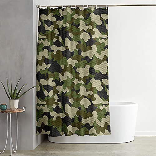 FANSU Duschvorhang 3D Drucken 100% Polyester Bad Vorhang Wasserdicht mit C-Form Kunststoff Haken mit 12 Ringe für Dusche und Badewanne (Armeegrün,165x180cm) von FANSU