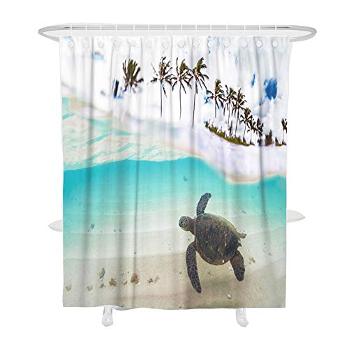 FANSU Duschvorhang Anti-Schimmel, 3D Drucken 100% Polyester Bad Vorhang Wasserdicht Anti-Bakteriell mit C-Form Kunststoff Haken mit 12 Ringe für Badzimmer (180x200cm,Strand A) von FANSU