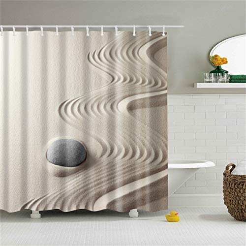 FANSU Duschvorhang Anti-Schimmel, 3D Drucken 100% Polyester Bad Vorhang Wasserdicht Anti-Bakteriell mit C-Form Kunststoff Haken mit 12 Ringe für Badzimmer (Feiner Sand,90x180cm) von FANSU