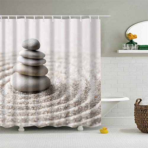 FANSU Duschvorhang Anti-Schimmel, 3D Drucken 100% Polyester Bad Vorhang Wasserdicht Anti-Bakteriell mit C-Form Kunststoff Haken mit 12 Ringe für Badzimmer (Kleiner Stein,150x180cm) von FANSU