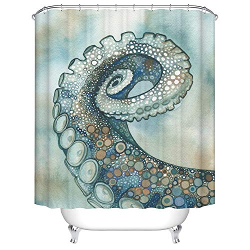FANSU Duschvorhang Anti-Schimmel, 3D Drucken 100% Polyester Bad Vorhang Wasserdicht Anti-Bakteriell mit C-Form Kunststoff Haken mit 12 Ringe für Badzimmer (Tentakel,150x180cm) von FANSU