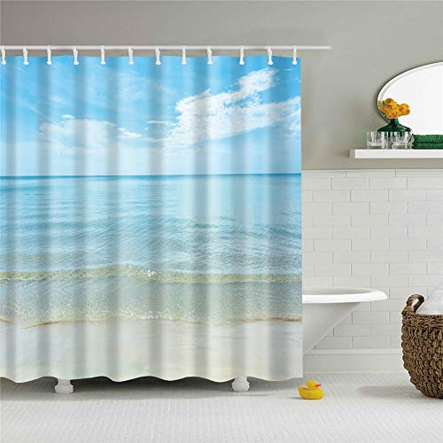 FANSU Duschvorhang Anti-Schimmel, 3D Drucken 100% Polyester Bad Vorhang Wasserdicht Anti-Bakteriell mit C-Form Kunststoff Haken mit 12 Ringe für Badzimmer (Wellen,180x200cm) von FANSU